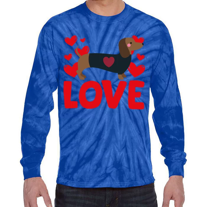 ValentineS Day Hearts Love Dachshund Animal Lovers Cool Gift Tie-Dye Long Sleeve Shirt