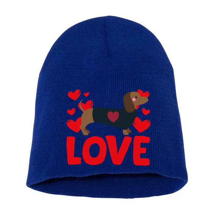 ValentineS Day Hearts Love Dachshund Animal Lovers Cool Gift Short Acrylic Beanie