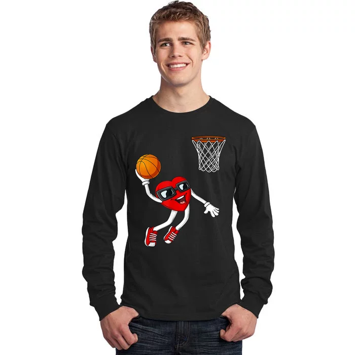 Valentines Day Heart Dunking Basketball Boys Girls Kids TShirt Tall Long Sleeve T-Shirt