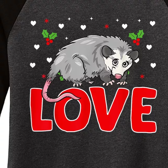 Valentine's Day Hearts Love Possum Animal Lovers Women Women's Tri-Blend 3/4-Sleeve Raglan Shirt