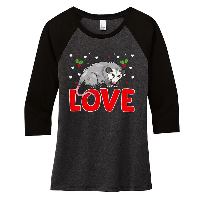 Valentine's Day Hearts Love Possum Animal Lovers Women Women's Tri-Blend 3/4-Sleeve Raglan Shirt