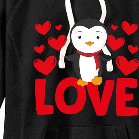 Valentine's Day Hearts Love Penguin Animal Lovers Gift Women's Fleece Hoodie