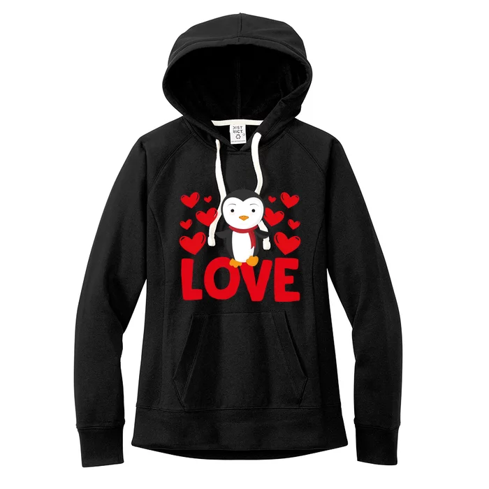 Valentine's Day Hearts Love Penguin Animal Lovers Gift Women's Fleece Hoodie