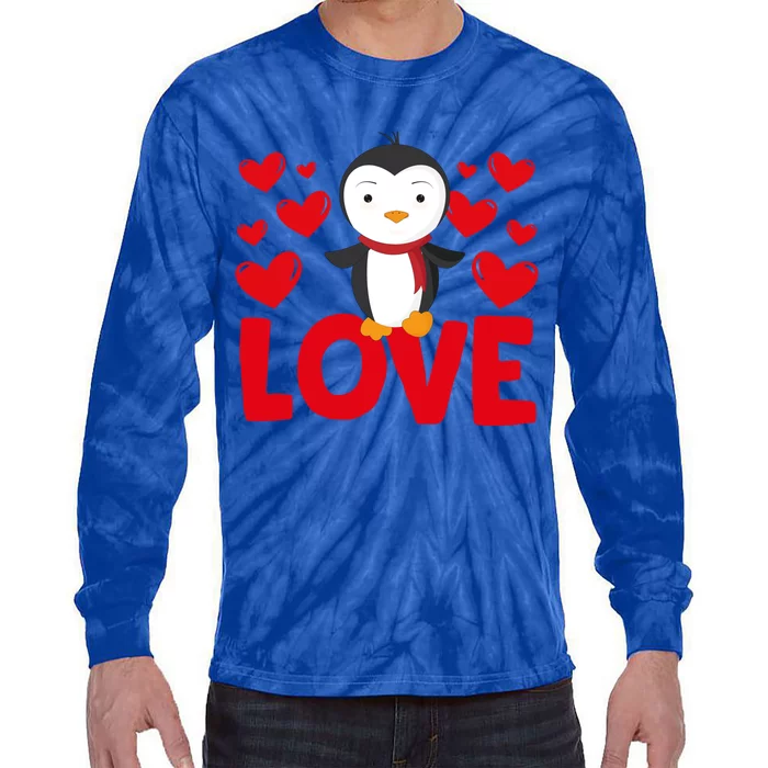 Valentine's Day Hearts Love Penguin Animal Lovers Gift Tie-Dye Long Sleeve Shirt