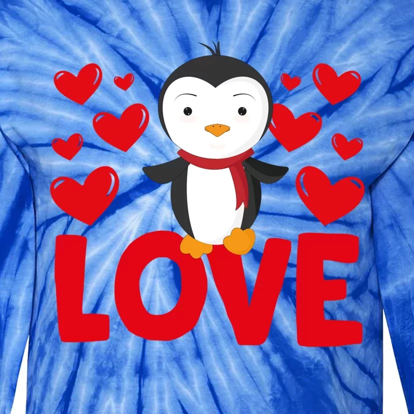 Valentine's Day Hearts Love Penguin Animal Lovers Gift Tie-Dye Long Sleeve Shirt