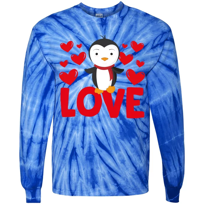 Valentine's Day Hearts Love Penguin Animal Lovers Gift Tie-Dye Long Sleeve Shirt