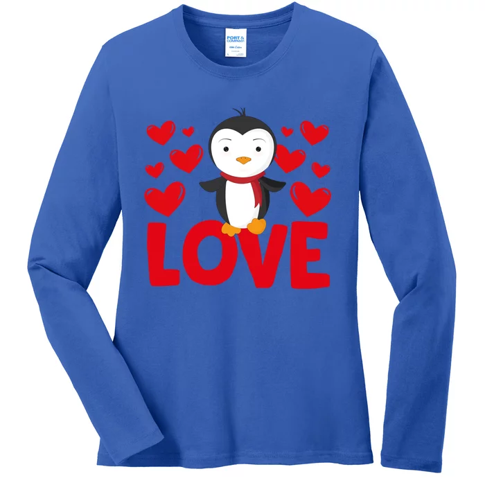 Valentine's Day Hearts Love Penguin Animal Lovers Gift Ladies Long Sleeve Shirt