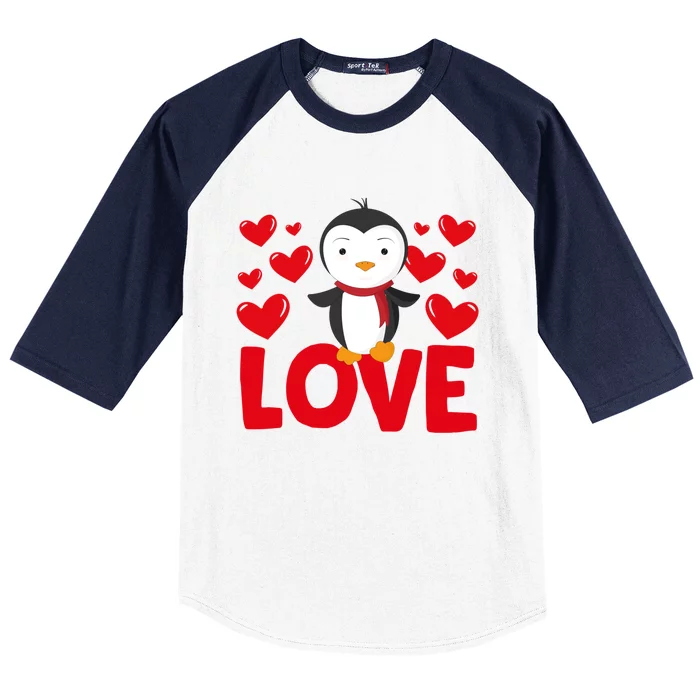 Valentine's Day Hearts Love Penguin Animal Lovers Gift Baseball Sleeve Shirt