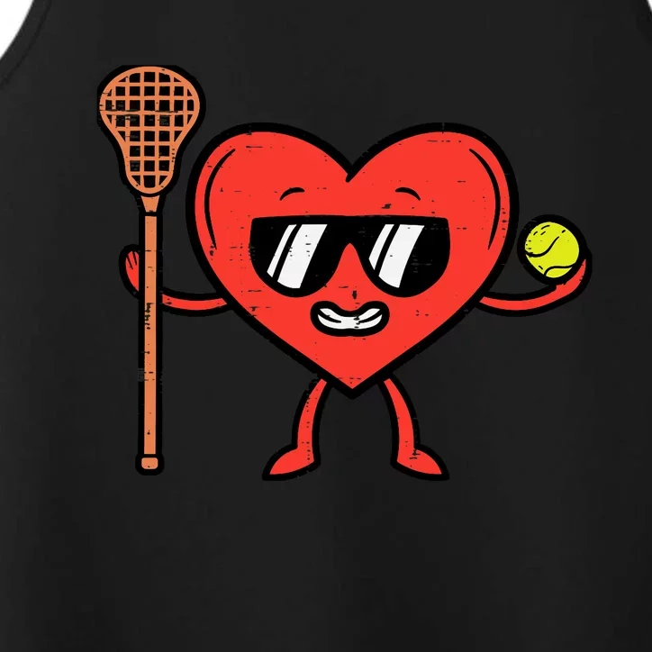 Valentines Day Heart Lacrosse Funny Lax Sports Performance Tank