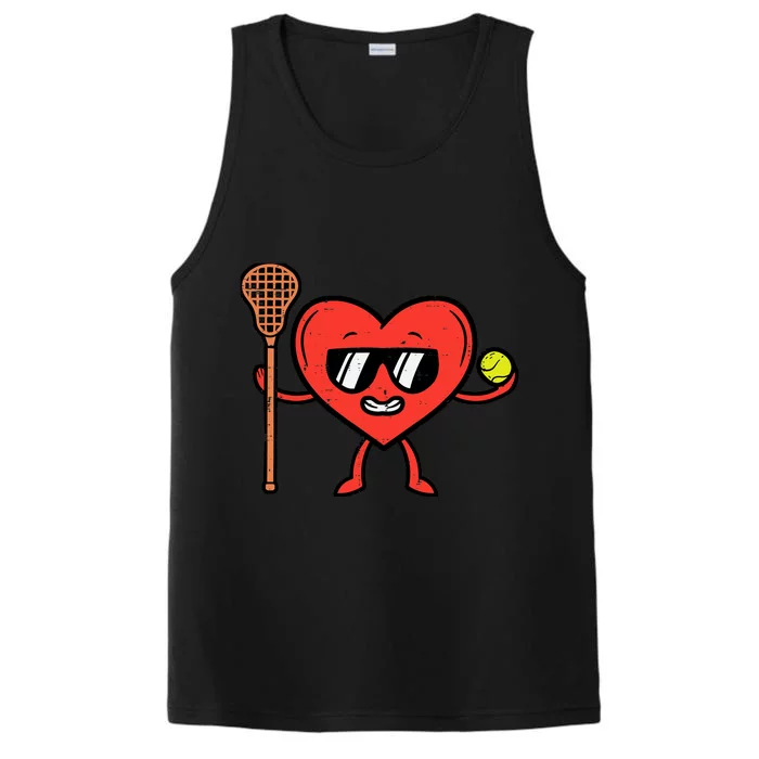 Valentines Day Heart Lacrosse Funny Lax Sports Performance Tank