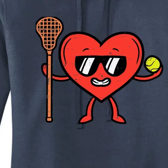 Valentines Day Heart Lacrosse Funny Lax Sports Women's Pullover Hoodie