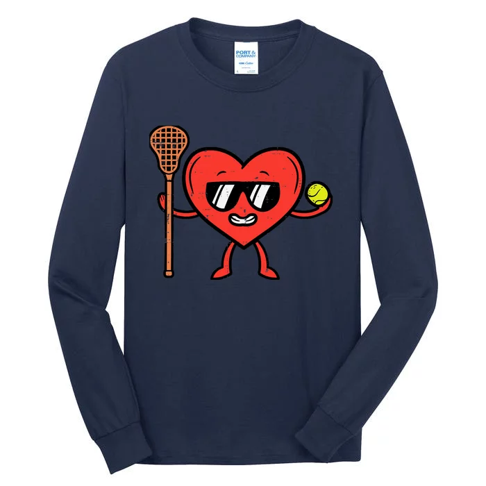 Valentines Day Heart Lacrosse Funny Lax Sports Tall Long Sleeve T-Shirt