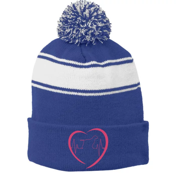 Valentine's Day Heartbeat Labrador Retriever Love Dog Lovers Gift Stripe Pom Pom Beanie