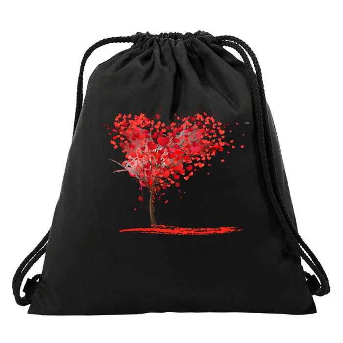 Valentines Day Heart Shaped Tree Drawstring Bag