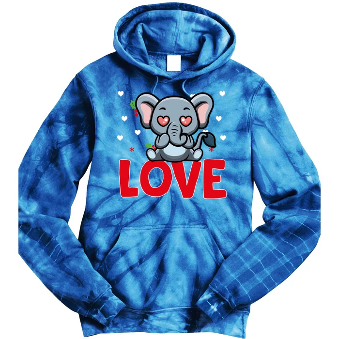 Valentine's Day Hearts Love Elephant Animal Lovers Gift Tie Dye Hoodie