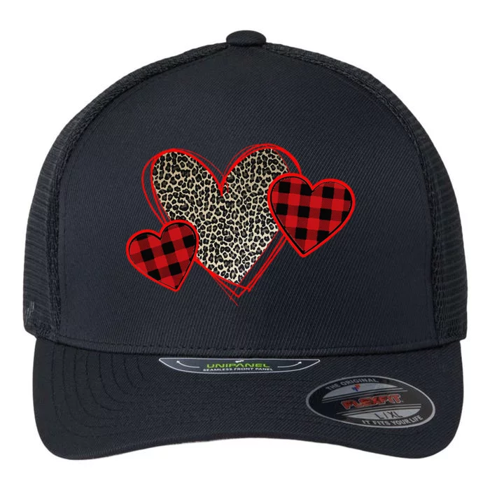 Valentines Day Hearts Love Leopard Plaid Flexfit Unipanel Trucker Cap