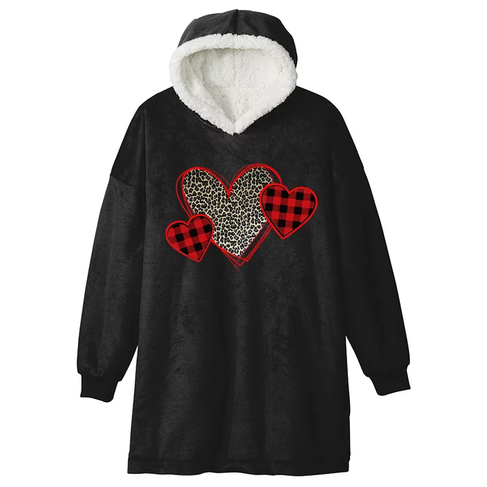 Valentines Day Hearts Love Leopard Plaid Hooded Wearable Blanket