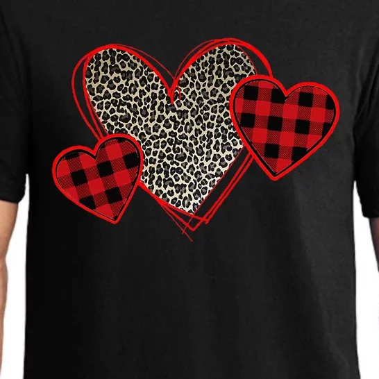 Valentines Day Hearts Love Leopard Plaid Pajama Set