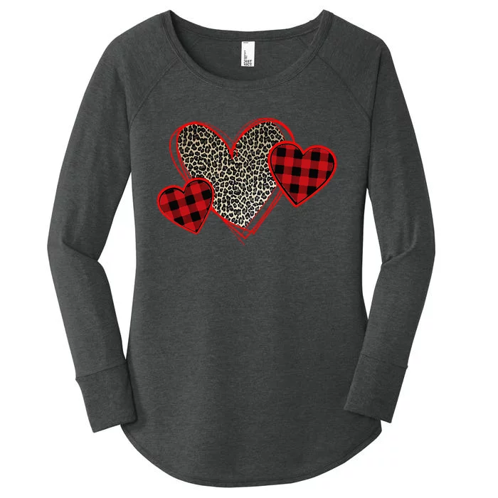 Valentines Day Hearts Love Leopard Plaid Women's Perfect Tri Tunic Long Sleeve Shirt