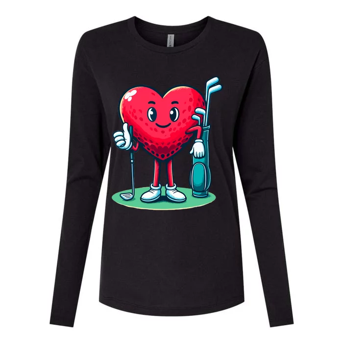 ValentineS Day Heart Shaped Golf Lovers Player Golfers Womens Cotton Relaxed Long Sleeve T-Shirt