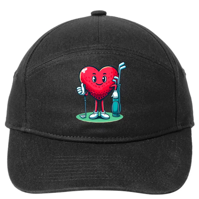 ValentineS Day Heart Shaped Golf Lovers Player Golfers 7-Panel Snapback Hat