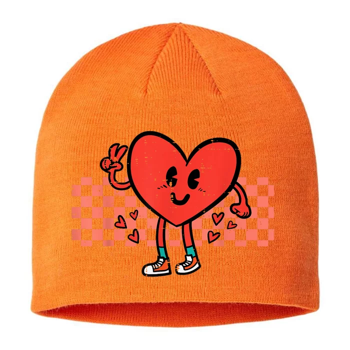 Valentines Day Heart Peace Hand Retro Groovy 8 1/2in Sustainable Knit Beanie