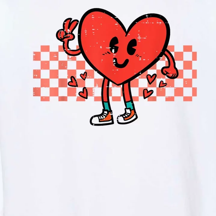 Valentines Day Heart Peace Hand Retro Groovy Garment-Dyed Sweatshirt