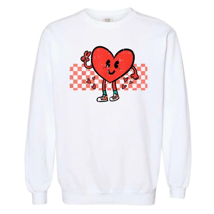 Valentines Day Heart Peace Hand Retro Groovy Garment-Dyed Sweatshirt