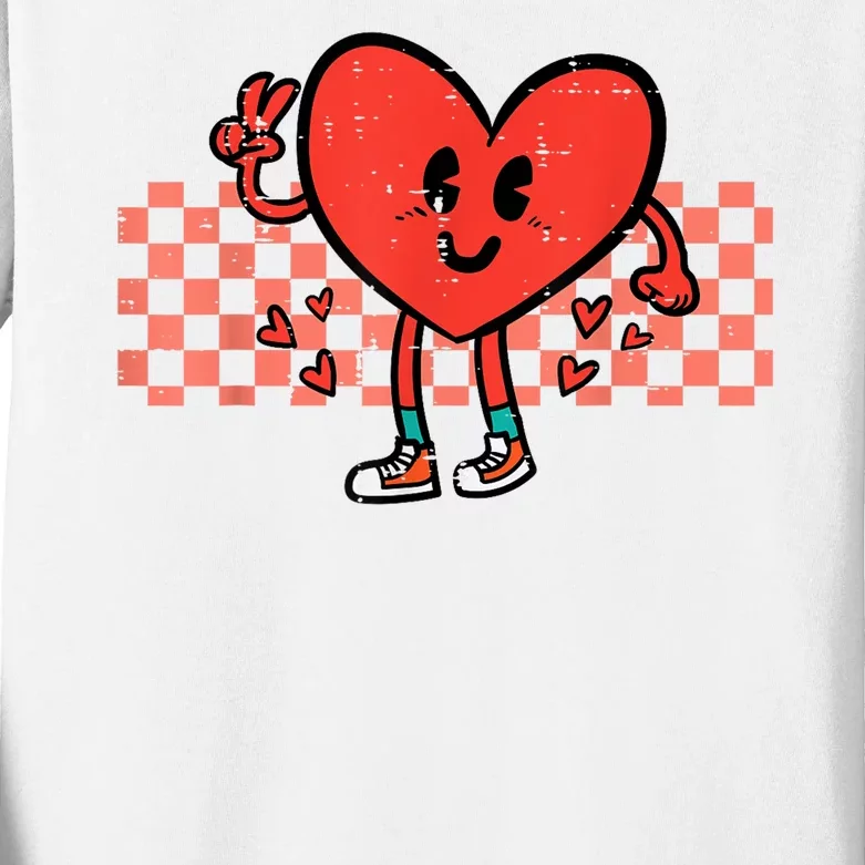 Valentines Day Heart Peace Hand Retro Groovy Kids Long Sleeve Shirt