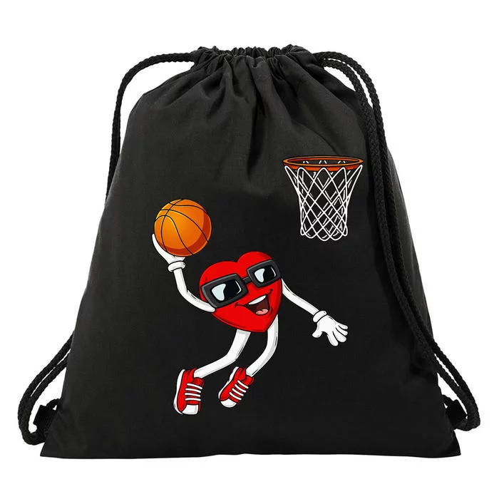 Valentines Day Heart Dunking Basketball Drawstring Bag