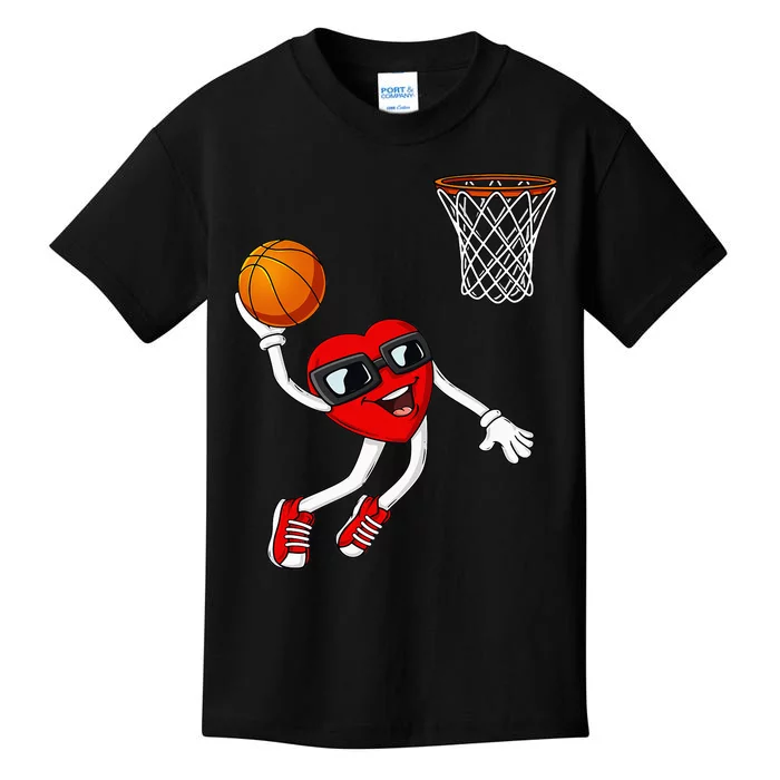 Valentines Day Heart Dunking Basketball Kids T-Shirt