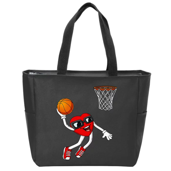 Valentines Day Heart Dunking Basketball Zip Tote Bag