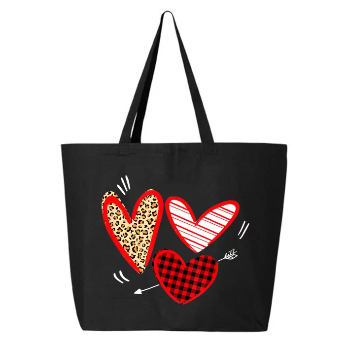 Valentines Day Hearts Love Leopard Plaid Women Heart 25L Jumbo Tote