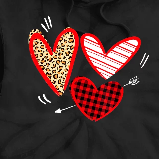 Valentines Day Hearts Love Leopard Plaid Women Heart Tie Dye Hoodie