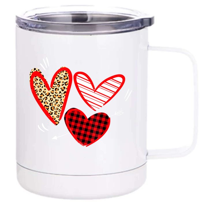 Valentines Day Hearts Love Leopard Plaid Women Heart Front & Back 12oz Stainless Steel Tumbler Cup