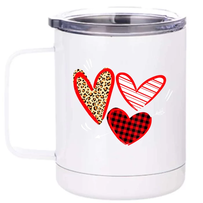 Valentines Day Hearts Love Leopard Plaid Women Heart Front & Back 12oz Stainless Steel Tumbler Cup