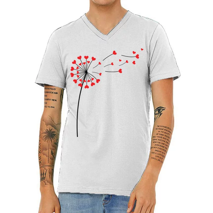 Valentines Day Heart Dandelion Cute V-Neck T-Shirt