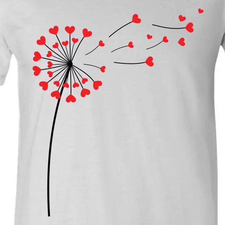 Valentines Day Heart Dandelion Cute V-Neck T-Shirt