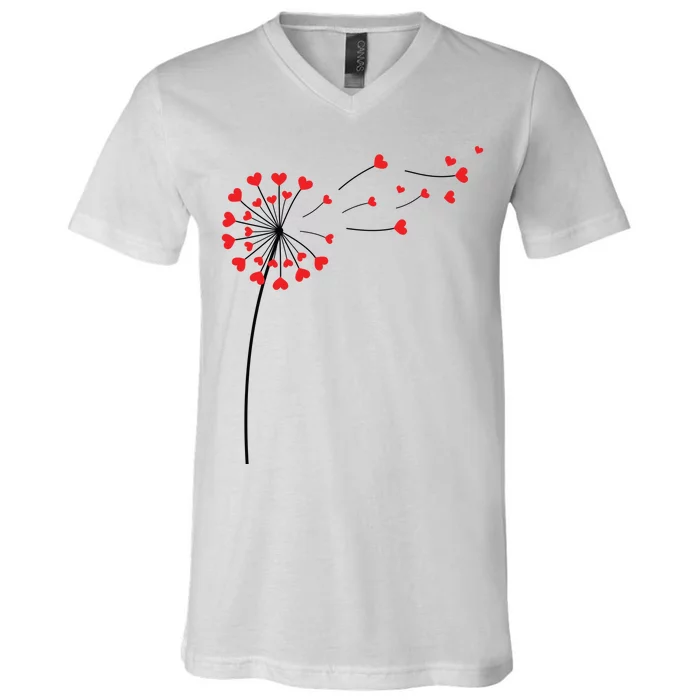 Valentines Day Heart Dandelion Cute V-Neck T-Shirt