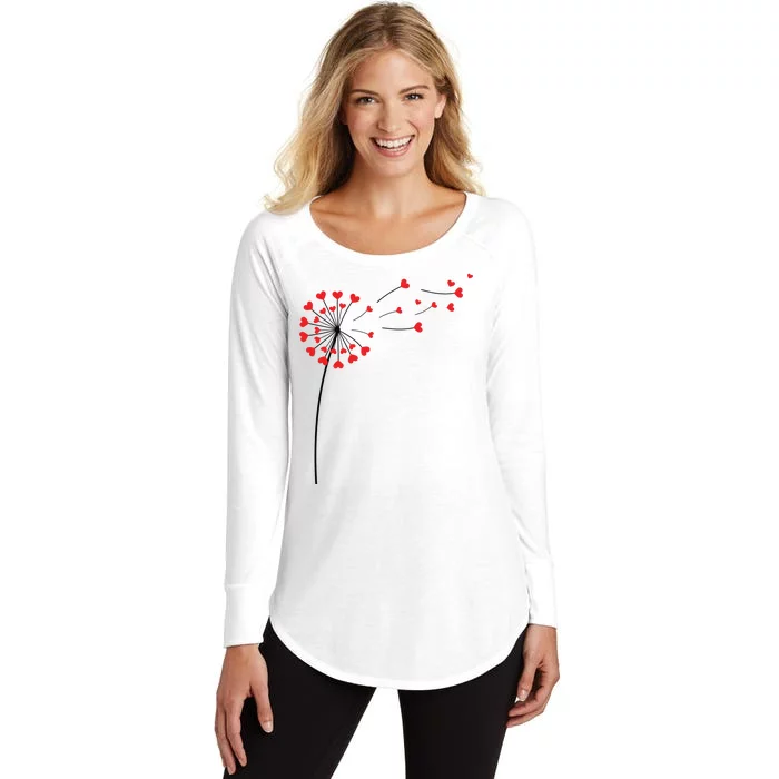 Valentines Day Heart Dandelion Cute Women's Perfect Tri Tunic Long Sleeve Shirt