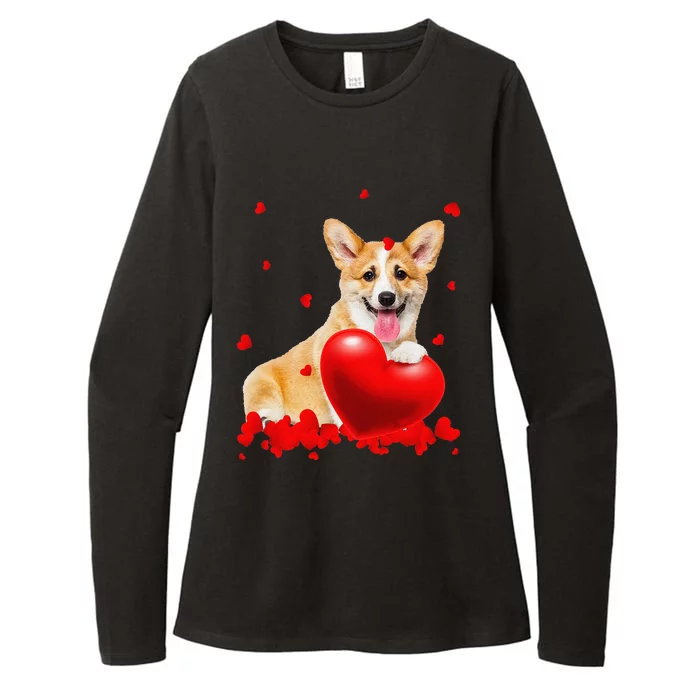 Valentine's Day Heart Corgi Dog Couple Puppy Dog Lover Womens CVC Long Sleeve Shirt