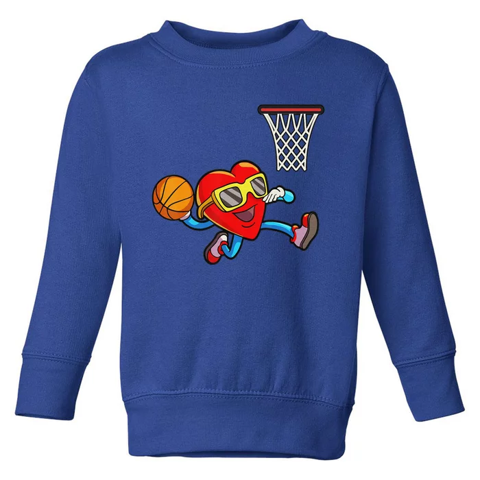 Valentines Day Heart Dunking Basketball Toddler Sweatshirt