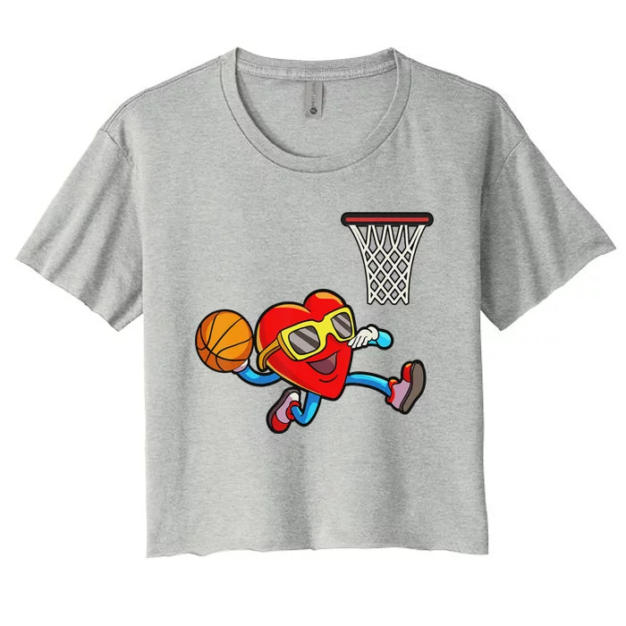 Valentines Day Heart Dunking Basketball Women's Crop Top Tee