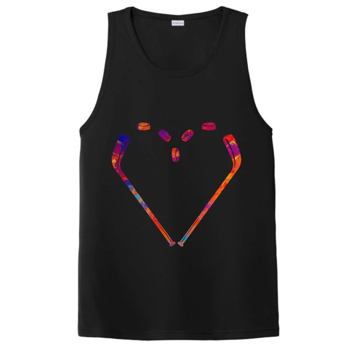 Valentines Day Heart Hockey Stick Valentines Day Hockey Gift Performance Tank