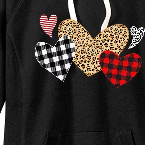 Valentines Day Hearts Love Leopard Plaid Women Love Women's Fleece Hoodie