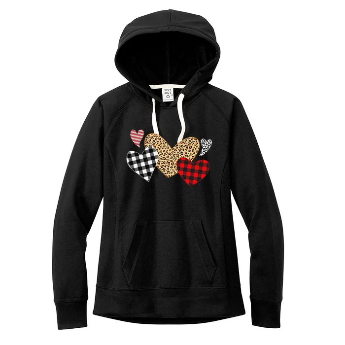 Valentines Day Hearts Love Leopard Plaid Women Love Women's Fleece Hoodie