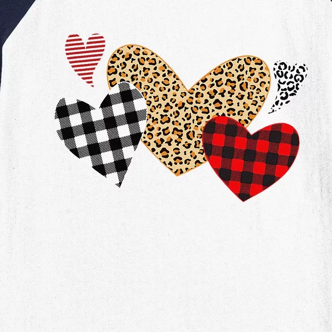 Valentines Day Hearts Love Leopard Plaid Women Love Baseball Sleeve Shirt