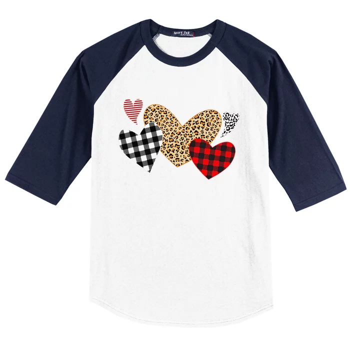 Valentines Day Hearts Love Leopard Plaid Women Love Baseball Sleeve Shirt