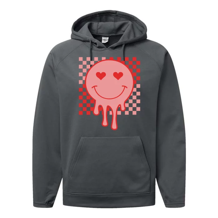 Valentines Day Hippie Heart Smile Retro Performance Fleece Hoodie