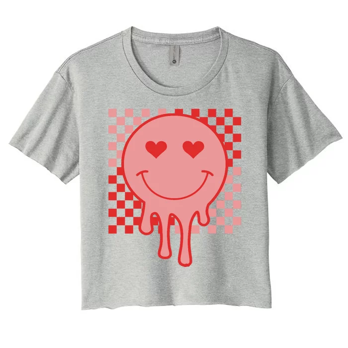 Valentines Day Hippie Heart Smile Retro Women's Crop Top Tee